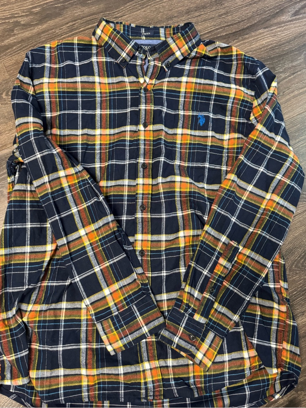 Polo by Ralph Lauren Navy, Yellow & Orange Plaid Button-Down Shirt